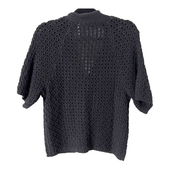 Liz Wear By Liz Claiborne Short Sleeve Black Open Knit Cardigan Sweater - Picture 2 of 5